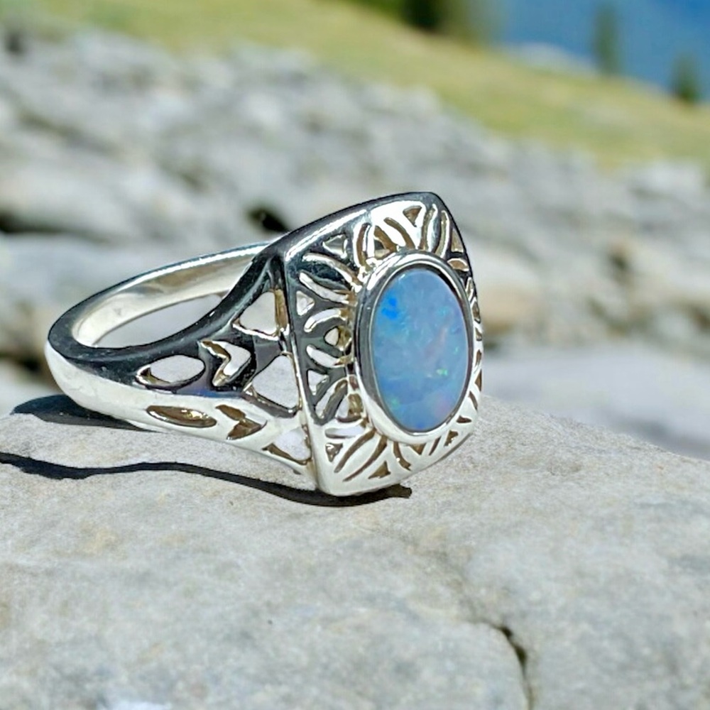 🌺Vintage Sterling & Genuine Opal Ring - Picture 3 of 11